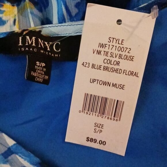 Isaac Mizrahi Blouse Blue Floral V Neck Flowy Womens Size S - Picture 7 of 8